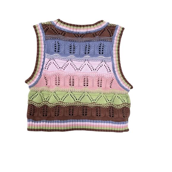 Zara Multicolor Crochet Knit Cropped Sleeveless Sweater Vest Top Size Medium - Picture 3 of 7